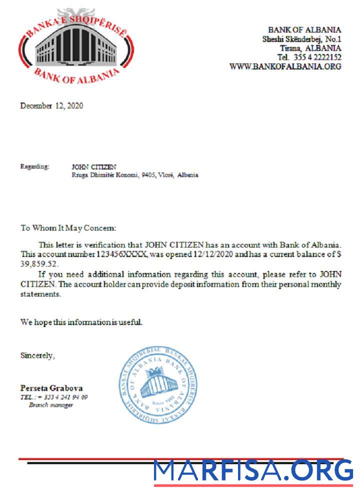 Printable Albania bank of Albania reference template